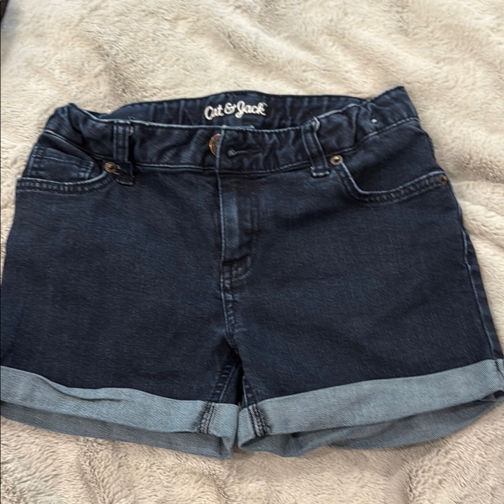 Cat & Jack Blue Jean Shorts Casual Cuffed Design adjustable waist size 10/12